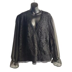 NWT Ashley Stewart Black Crochet Detail Top